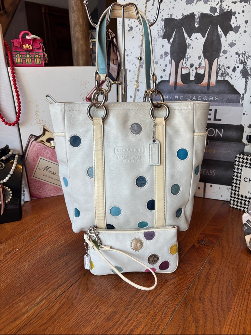 RARE Coach Limited Edition Polka Dot Gallery Tote & Matching Wristlet Set – Y2K
